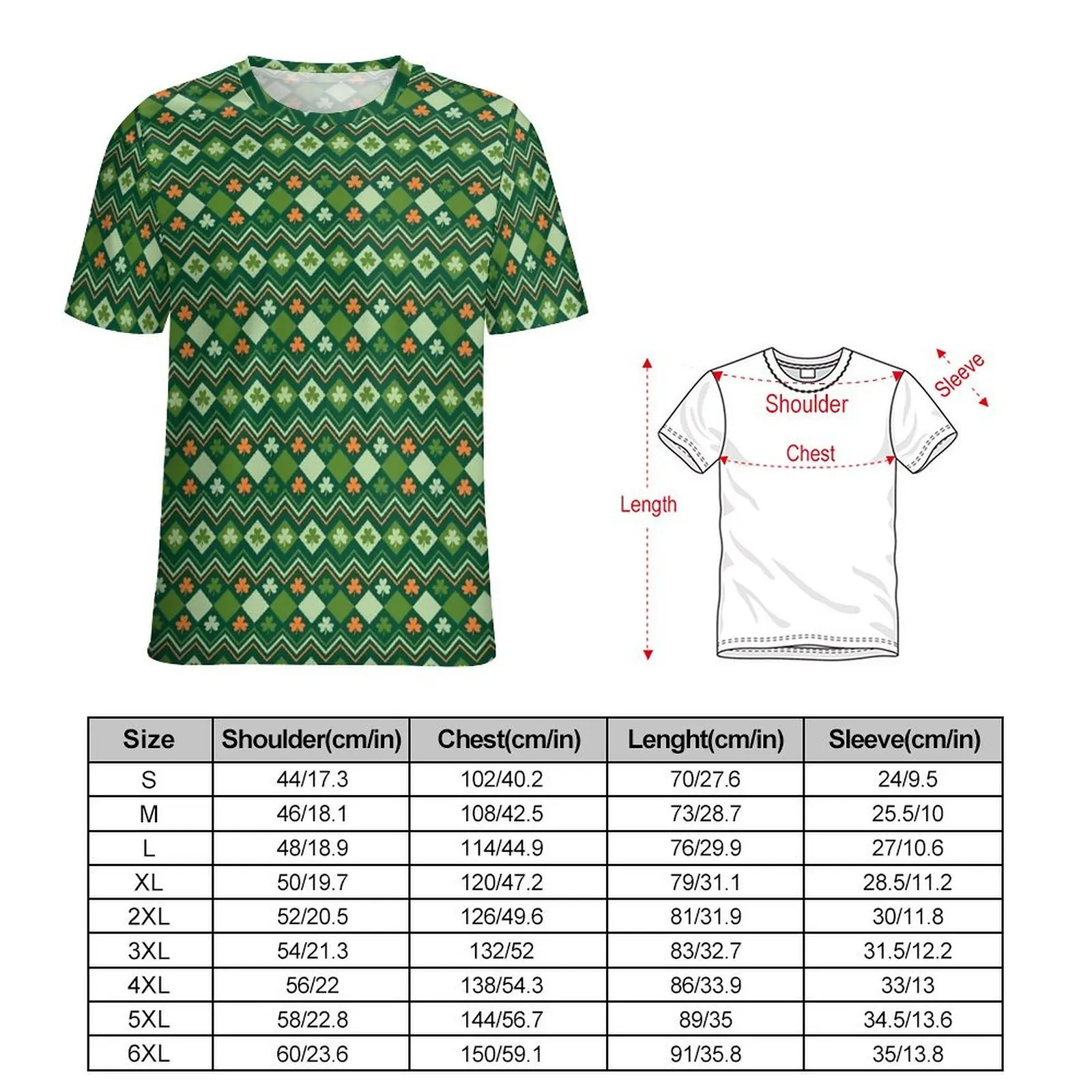 Irish Clover Chevron Print T-Shirt For Couple  Printed O Neck T-Shirts Summer Trendy Clothing Short Sleeve Oversized Tee Shirt