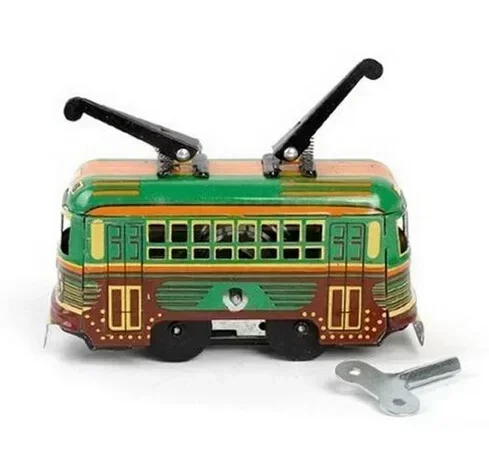 คอลเลกชันสําหรับผู้ใหญ่ Retro Wind up ของเล่นโลหะดีบุกค่าเฉลี่ยรถรางรถบัสรูป Mechanical Clockwork ของขวัญเด็ก