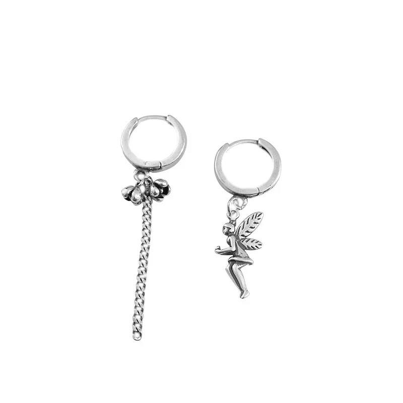 

GXGlint 925 Sterling Silver Adorable Eif Dangle Ear with Asymmetrical Vintage Design for Women Party Gift Korean Earrings