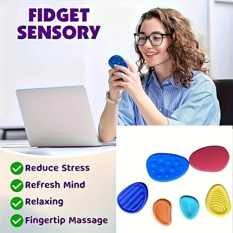 6pcs Adult Silicone Relax Grip Stones,Textured Tactile Trainer with Raised Dots ,Massager,Safe and Durable Portable Grip Trainer