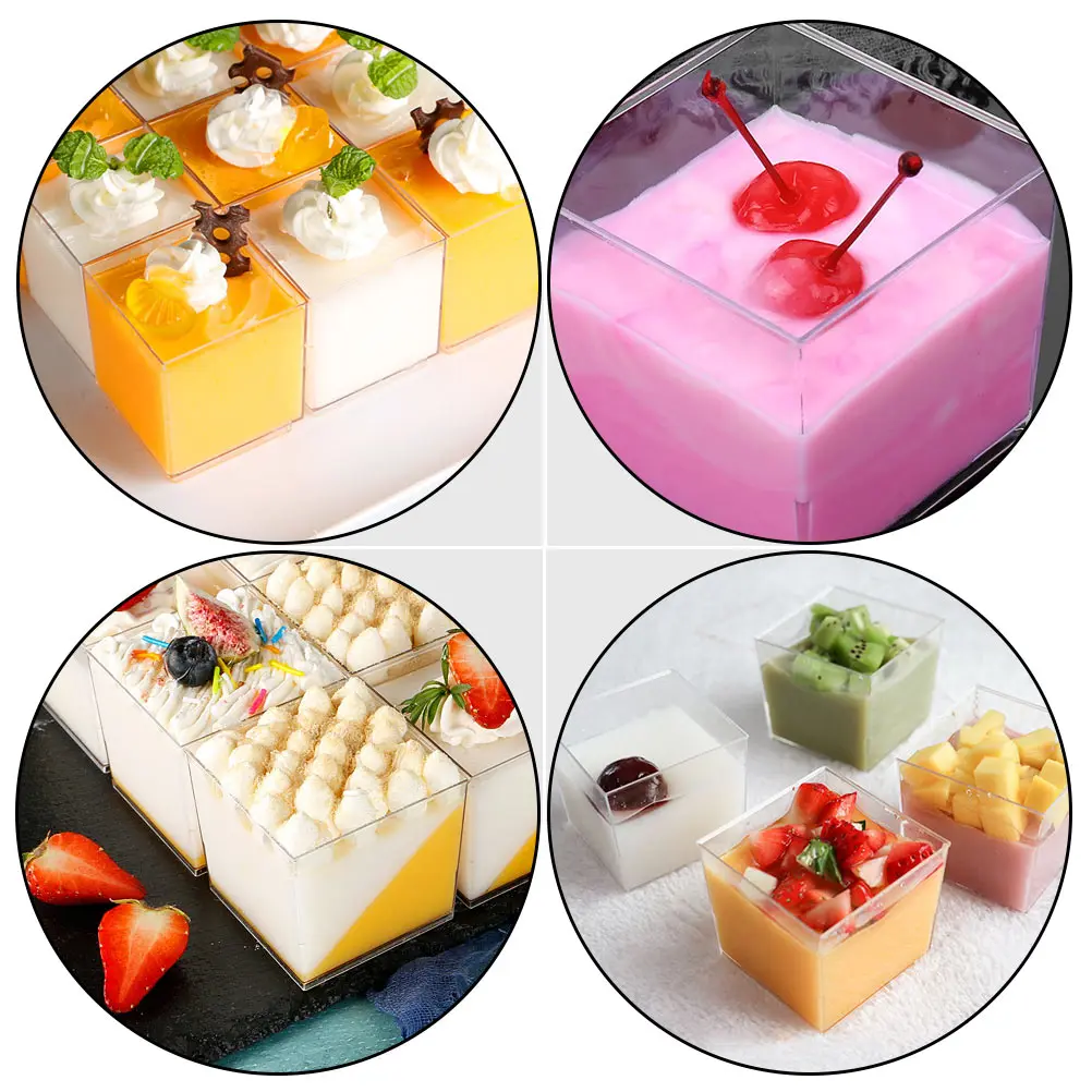 

50pcs Disposable Pudding Cups Transparent Dessert Plastic Ice Cream Containers Mini Mousse Cake Cups PP Safe Durable Easy Clean