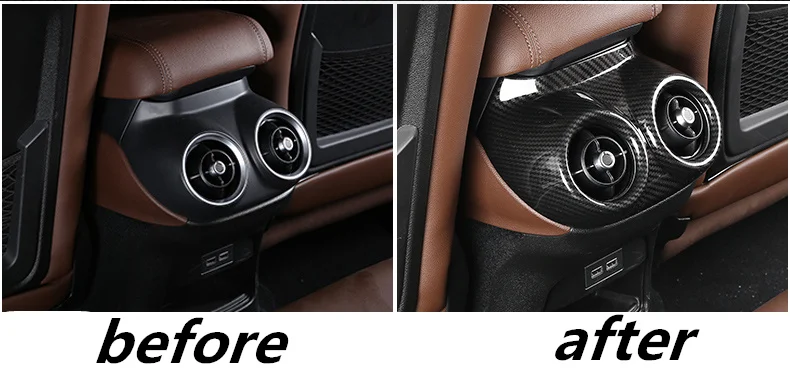 Free shipping carbon fiber grain For Alfa Romeo Stelvio 2017 2018 ABS Chrome Air vent decoration frame for rear air conditioner