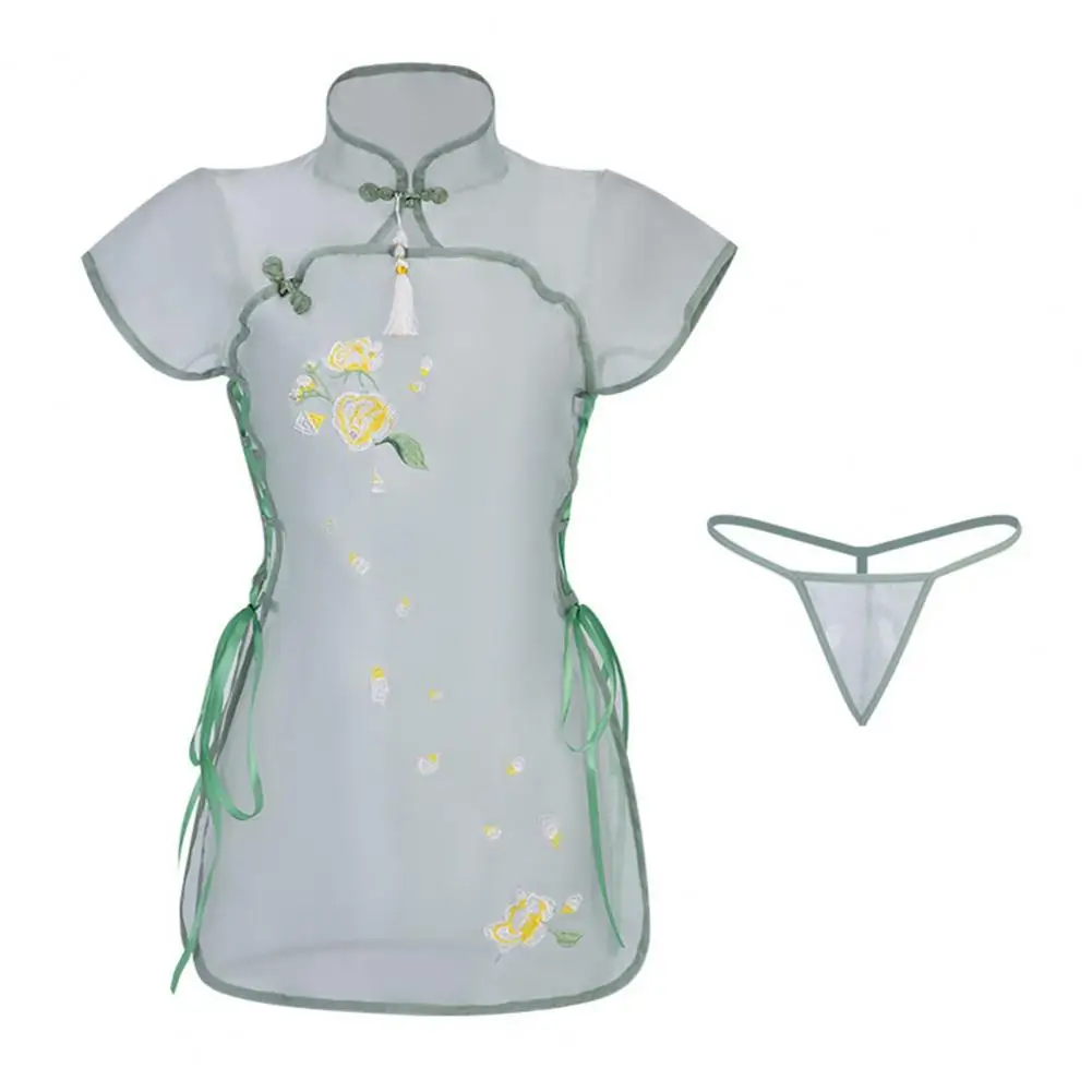 1 Set See Through Cheongsam Floral Pattern Women Sexy Underwear Nightgown Chinese Cheongsam image 5