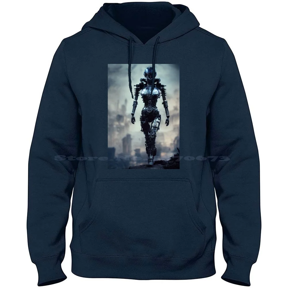 A Female Terminator In A Post-Apocalyptic World. 100% Pure Cotton Hoodie Tshirt 3D Illustration Ai Alien Artificial Astronaut