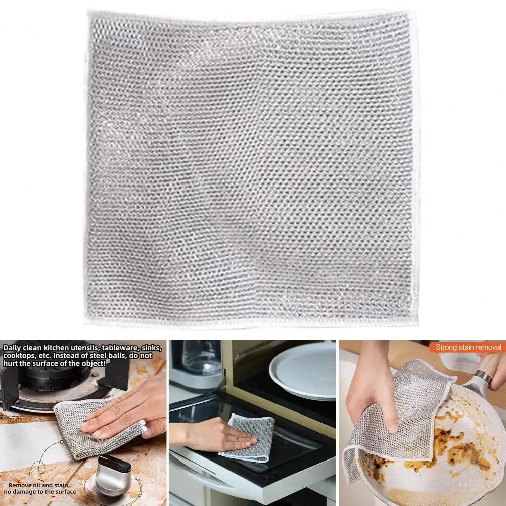 3/5/10/15Pcs 20*20cm Steel Wool Rag Double-sided Quick Drying Hollow Lint Free Kitchen Dishcloth Pot Pan Scrubber Cleaning Cloth