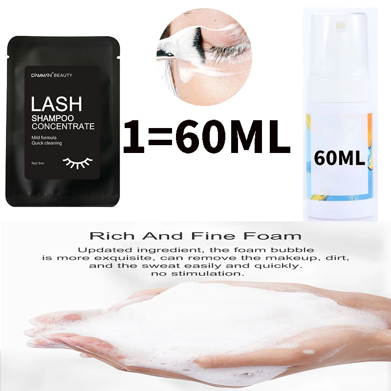 5pcs Eyelash Extensions Concentrate Shampoo Mousse Eyelash Extension Glue Eye Lash Cleaning No Stimulation Makeup Remove Mousse