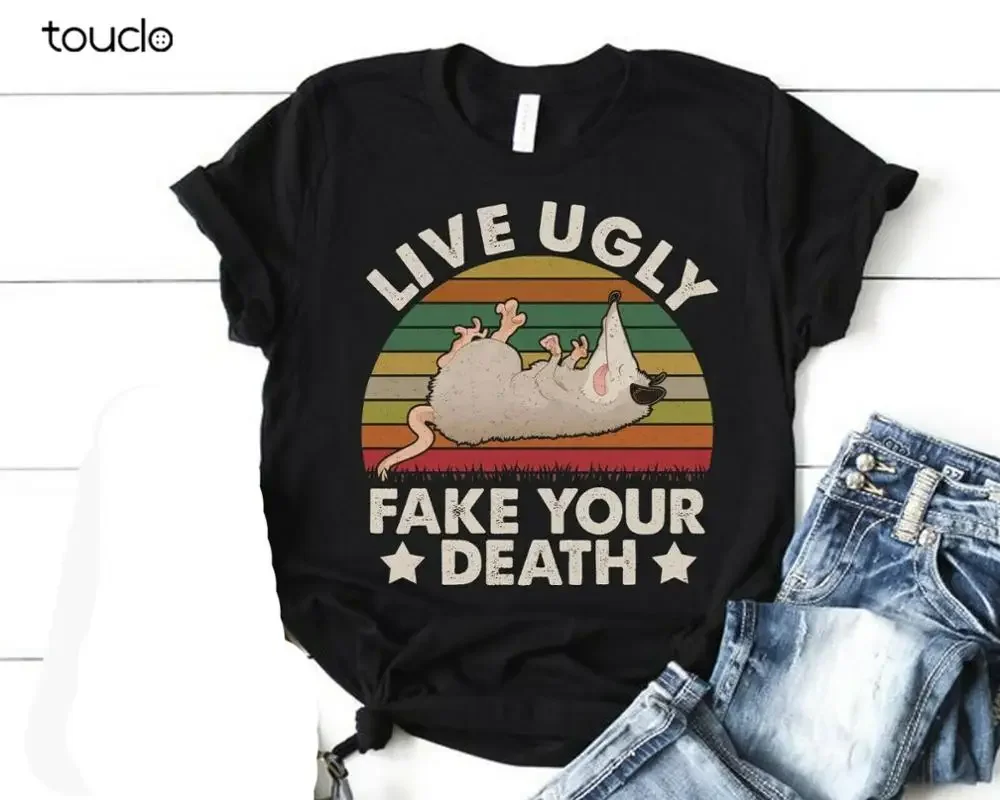 Live Ugly Fake Your Death Shirt Opossum Animal Tee Funny Gift Unisex Xs-5XL tshirt dress