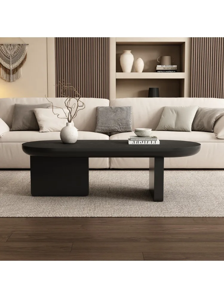 Modern coffee table, Oval Center Table, spray-painted end table, simple sofa table, side table, MDF, 119.7*49.8*35.5 cm, Black