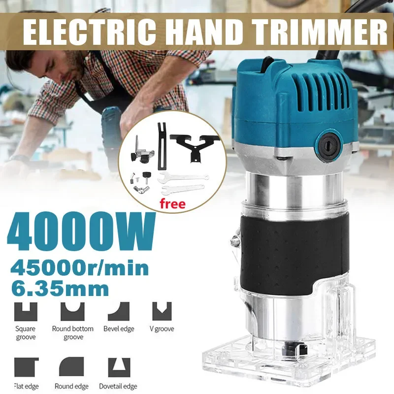 4000W 45000R Wood Electric Trimmer Wood Milling Woodworking Tools Wood Laminate Palm Router Electric Hand Trimmer Edge Joiners