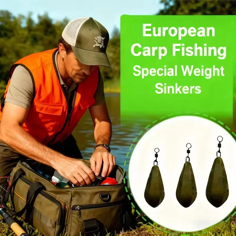 2-Pack Heavy-Duty Solid Lead Willow Leaf-Shaped Sinkers - European Carp Fishing Weights, with Swivel Connectors, Anti-Current Bottom Fishing Lead Sinkers