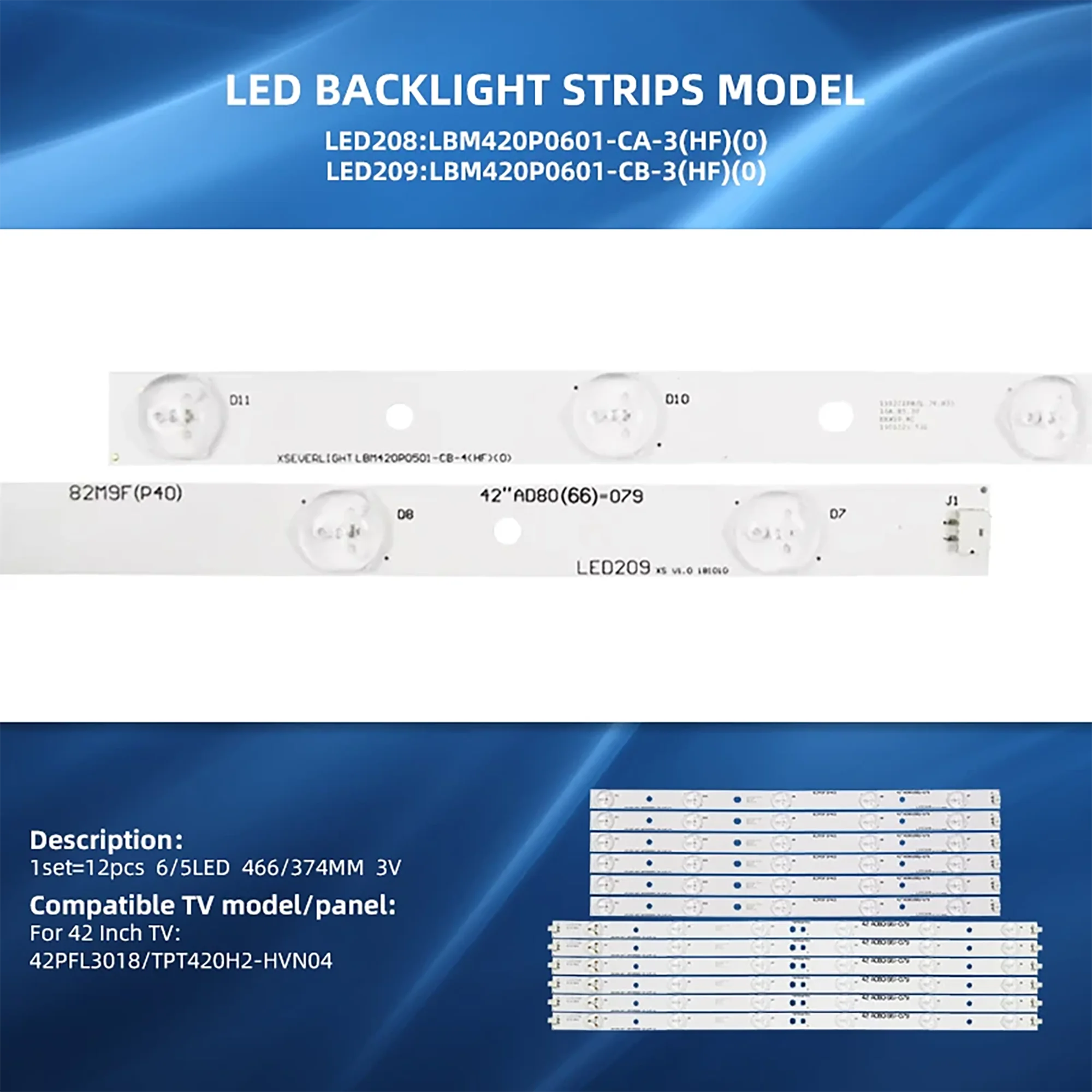 PHILIPS TV용 LED 백라이트 스트립, 42 인치, 42PFL3208T, 60 LBM420P0601-CA-3 LBM420P0501-CB-4, 42PFL3208H, 12, 42PFL3008D, 78, 42PFL3108K