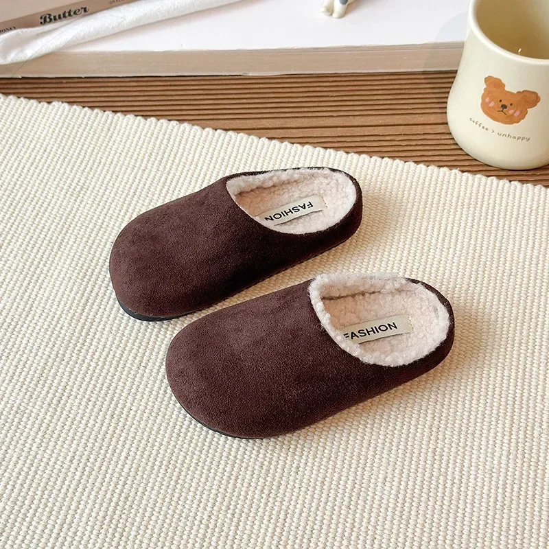 

Детские модные хлопковые тапочки, повседневные замшевые теплые детские тапочки, осень-зима 202, обувь для спальни для девочек с мягкой подошвой