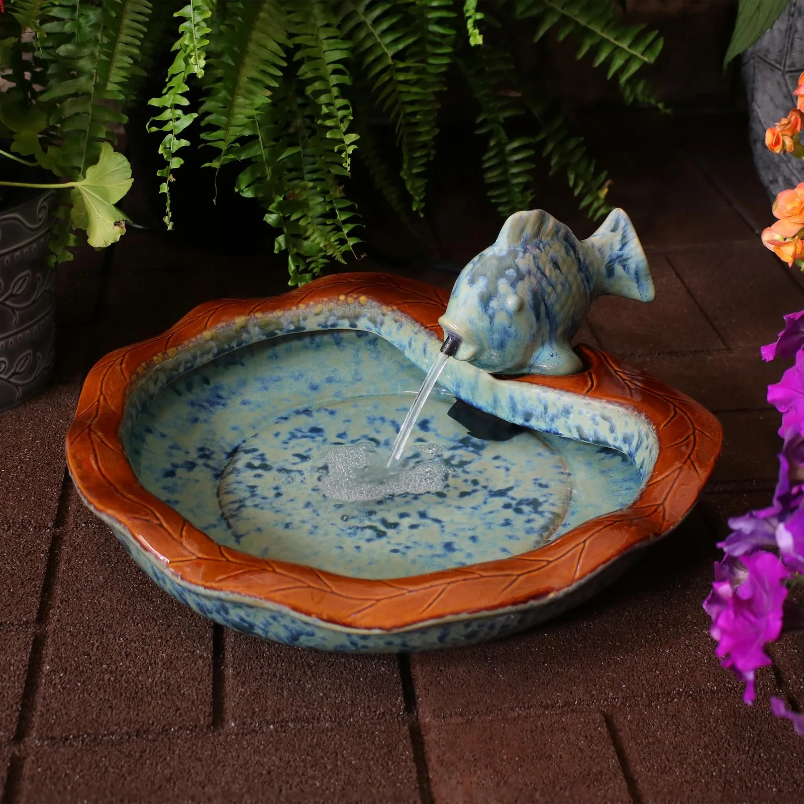Fish Glazed Ceramic Outdoor Water Fountain