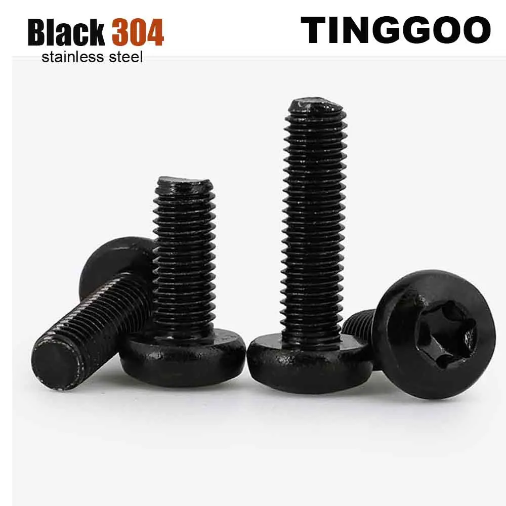 2/5/10/25/50pcs/lot M1.6 M2 M2.5 M3 M4 M5 M6 M8 Black 304 Stainless Steel GB2672 Six-Lobe Torx Pan Round Button Head Screw Bolt