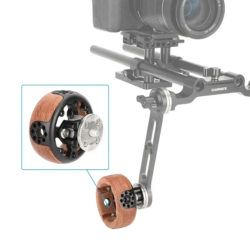 Round Camera Wooden Handgrip for ARRI Rosette M6 Thread Mount 1/4in 3/8in Screw Hole for DSLR Shoulder Rig Photography