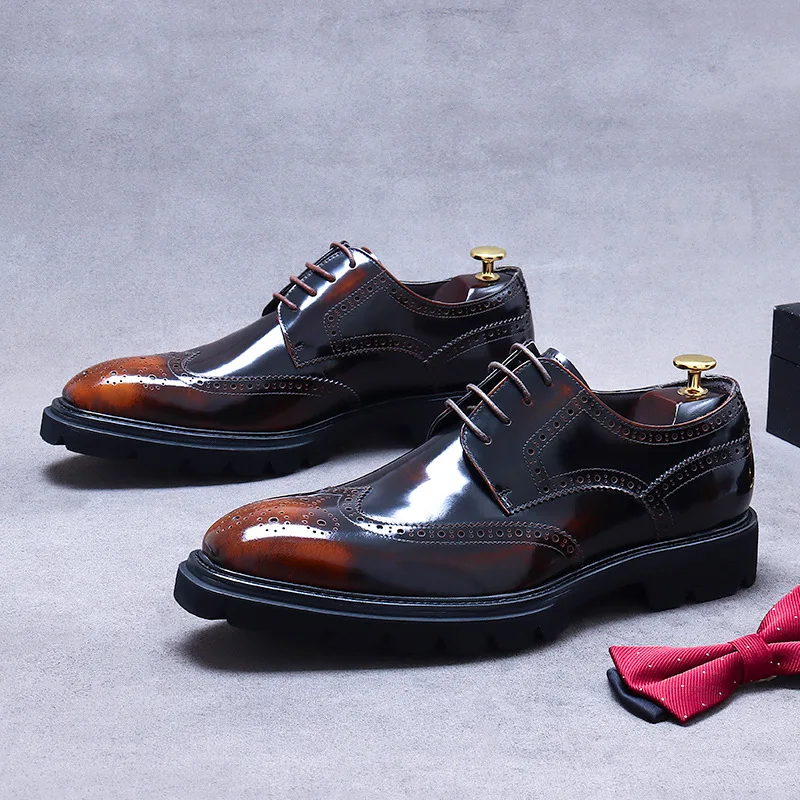 Size 38 To 46 Classic Italian Genuine Leather Men\'s Dress Shoes Black Lace-up Wingtip Oxfords Business Wedding Brogue Suit Shoes