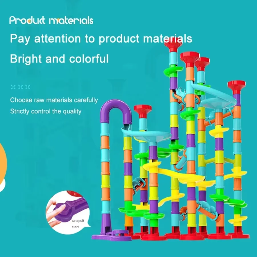 2025 New DIY Marble Run Race Coaster Set Toy Maze Ball Roll Marble Run Race Track Building Blocks Kids 197PCS Assembly Game Toys