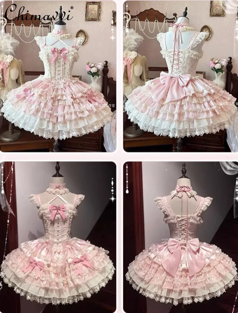Vestido Lolita de estilo Ballet Original, novedad de 2026, Vestido corto de encaje de Hada dulce con bonito lazo, vestidos de princesa Lolita para fiesta de cumpleaños para mujer