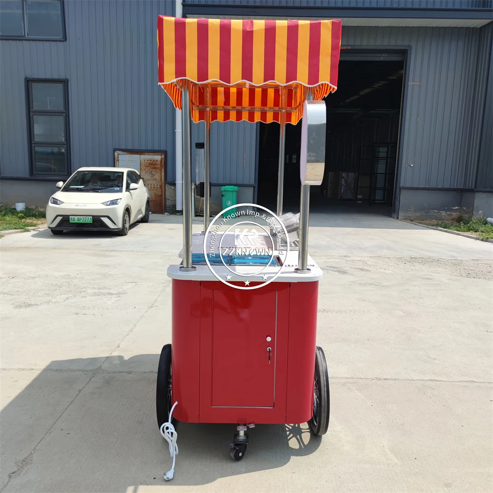 Stylish Mobile Coffee Cart Portable Rice Bowl Snack Kiosk Creative Vendor Ice Cream Cart ith Stainless Steel Countertop