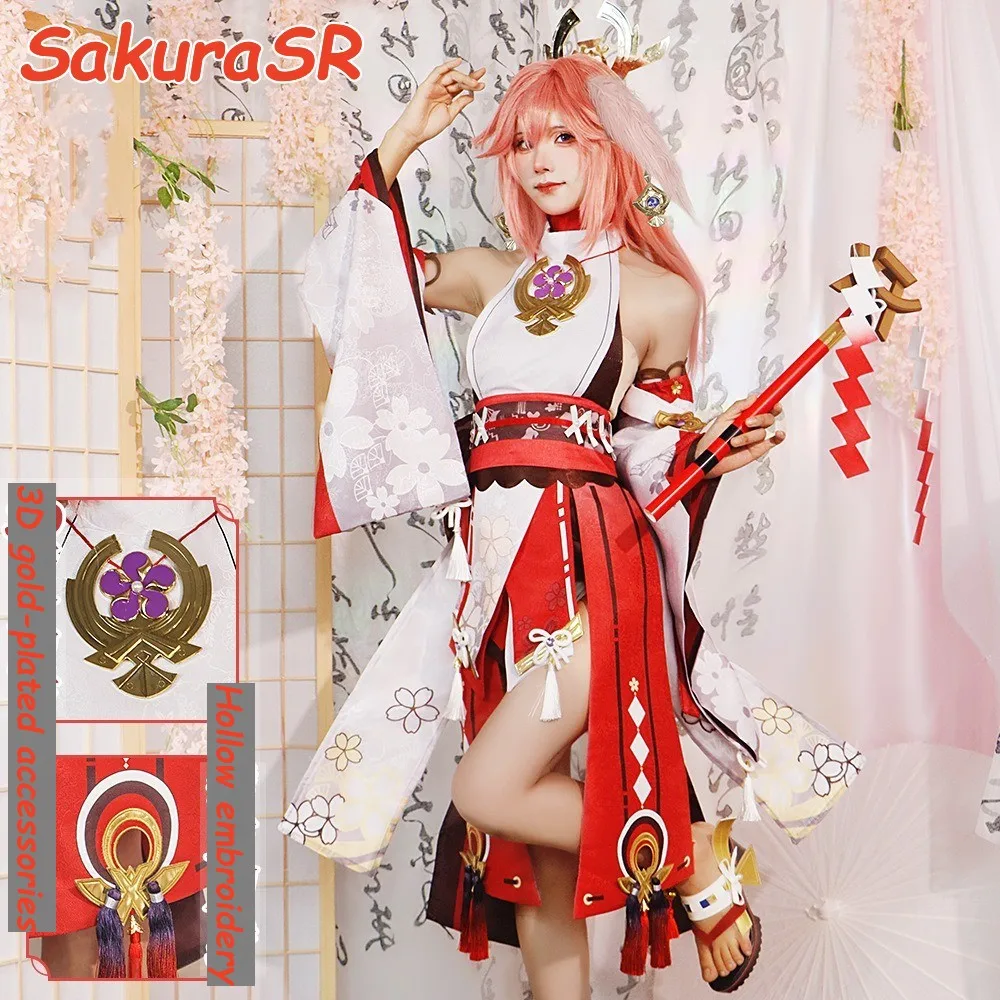 Spel Genshinimpact Yae Miko Cosplay Kostuum Rollenspel Comic Con Dress Hallowmas Party Pruiken 3d Animatie Prop