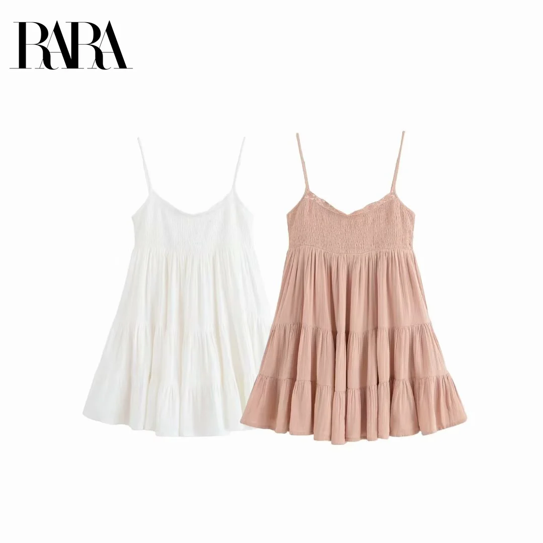 

RARA2025 New Summer Women's Casual Simple Sweet Fashion Lace Tulle Drape Short Small Suspender Dress