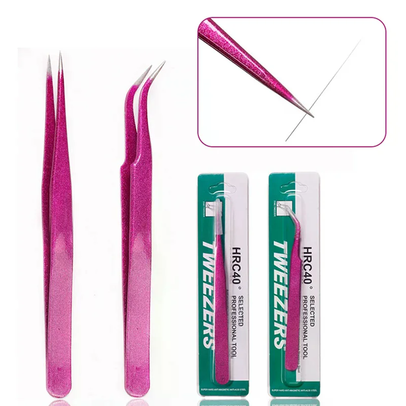 /YOV/Stainless Steel Tweezers Straight Curved Pick Up Tools Eyelash Extension Pointed Nipper Clip Manicure Nail Art Tool 1PC