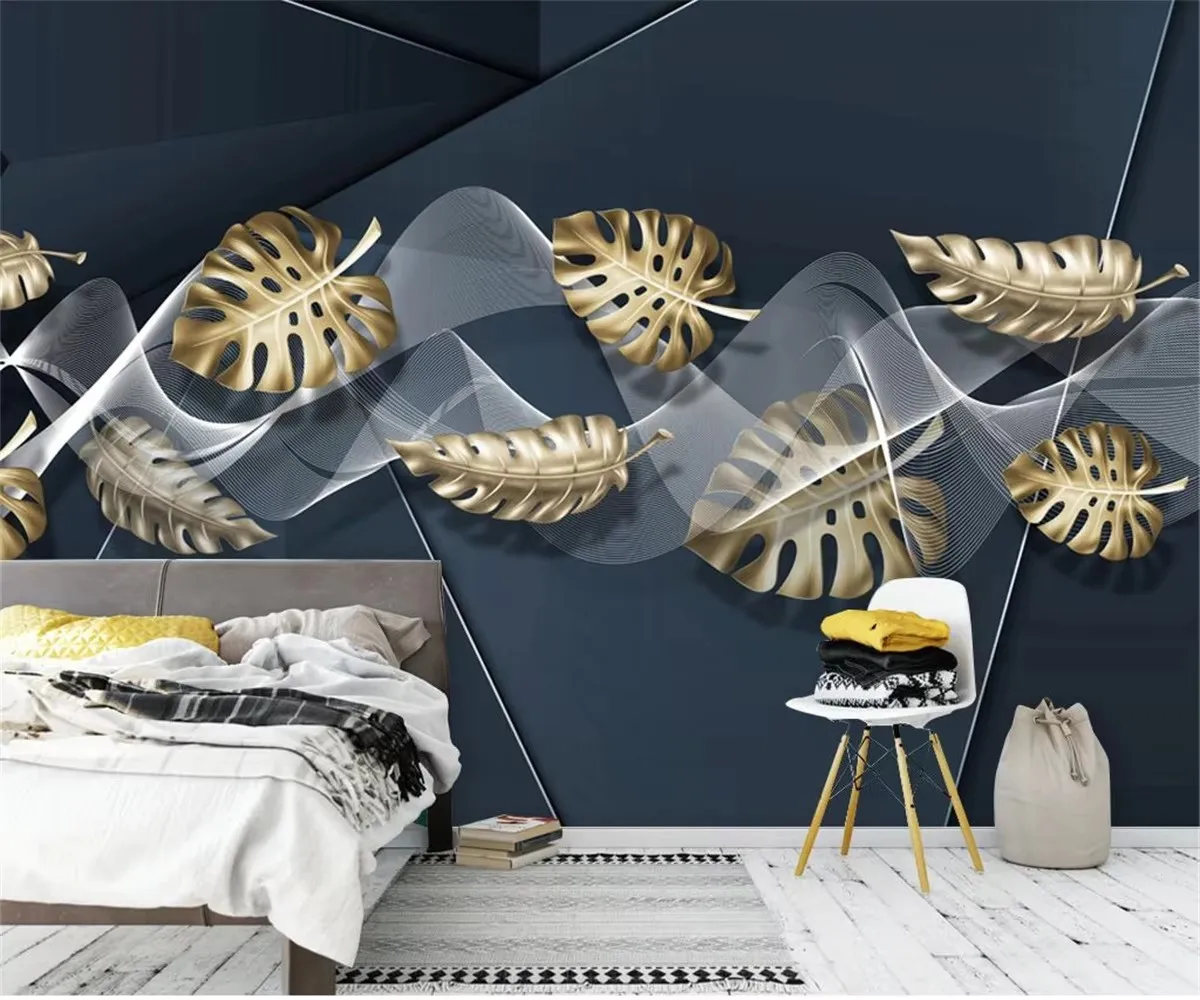 Custom size mural Nordic hand-painted plant plantain leaves living room bedroom TV background wall home decoration 3d wallpaper