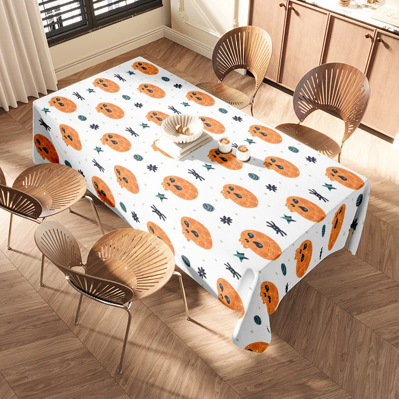 مفرش طاولة على شكل يقطين وجماجم لديكور طعام المطبخ طقم غطاء طاولة من القماش الأبيض مع ألواح ملونة أ #2
