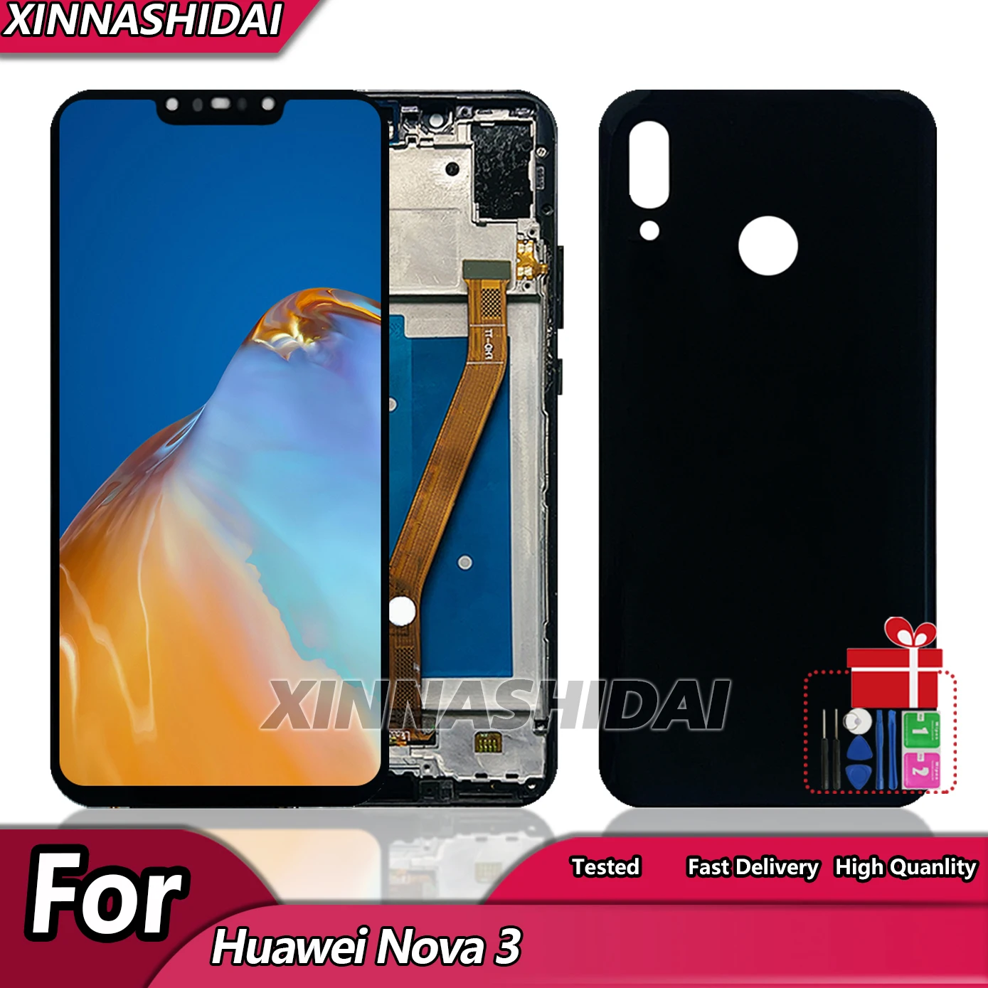 6.3 inch For Huawei Nova 3 LCD Display Touch Screen With Frame and Battery Cover for PAR-LX1M PAR-LX9 LCD Screen Replacement