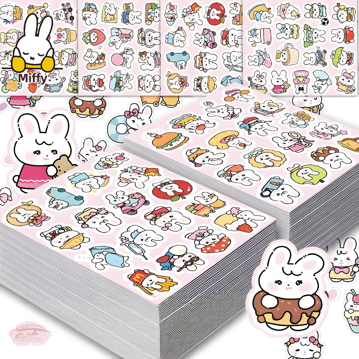100Pcs Kawaii Miffy Rabbit Stickers Cute Cartoon Rabbit Fun Decorative Notebook Planner Waterproof Stickers