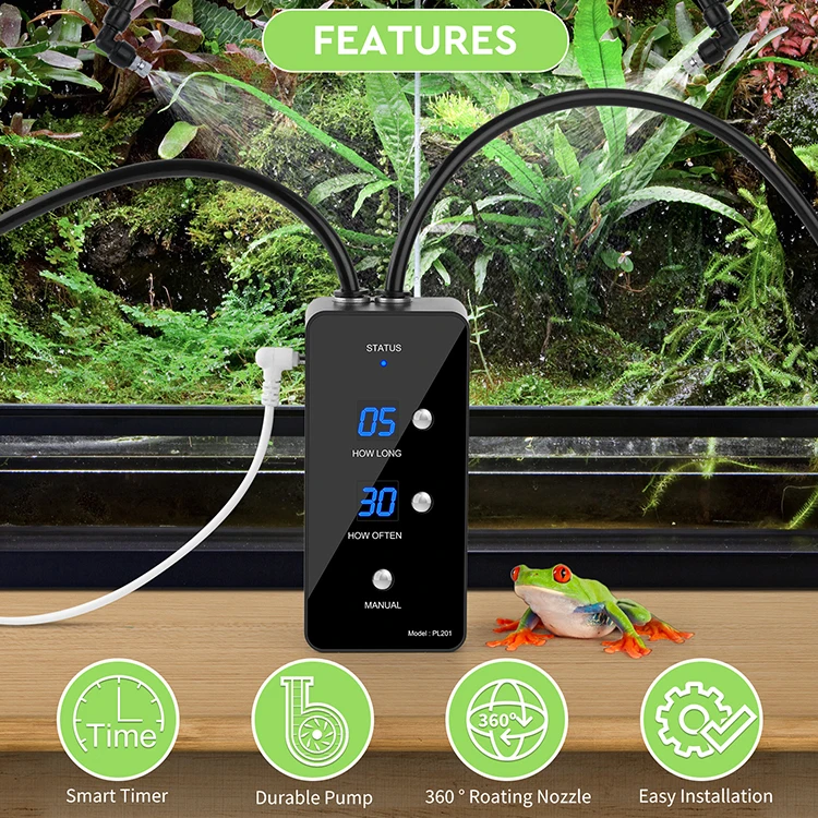 Automatic Reptile Humidifier Misting System for Reptile Terrariums with Adjustable Spray Nozzles