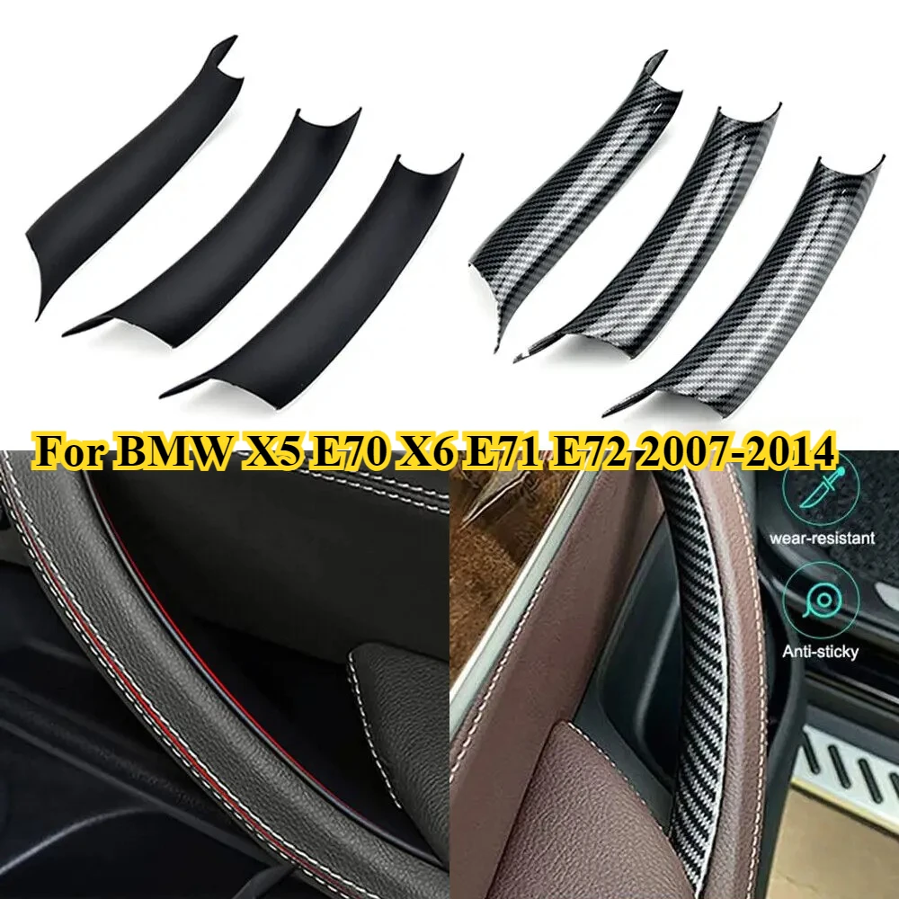 LHD/RHD 3PCS/Set Car Interior Door Pull Handle Cover Auto Accessories For BMW X5 E70 X6 E71 E72 2007-2014 Black Carbon Fiber