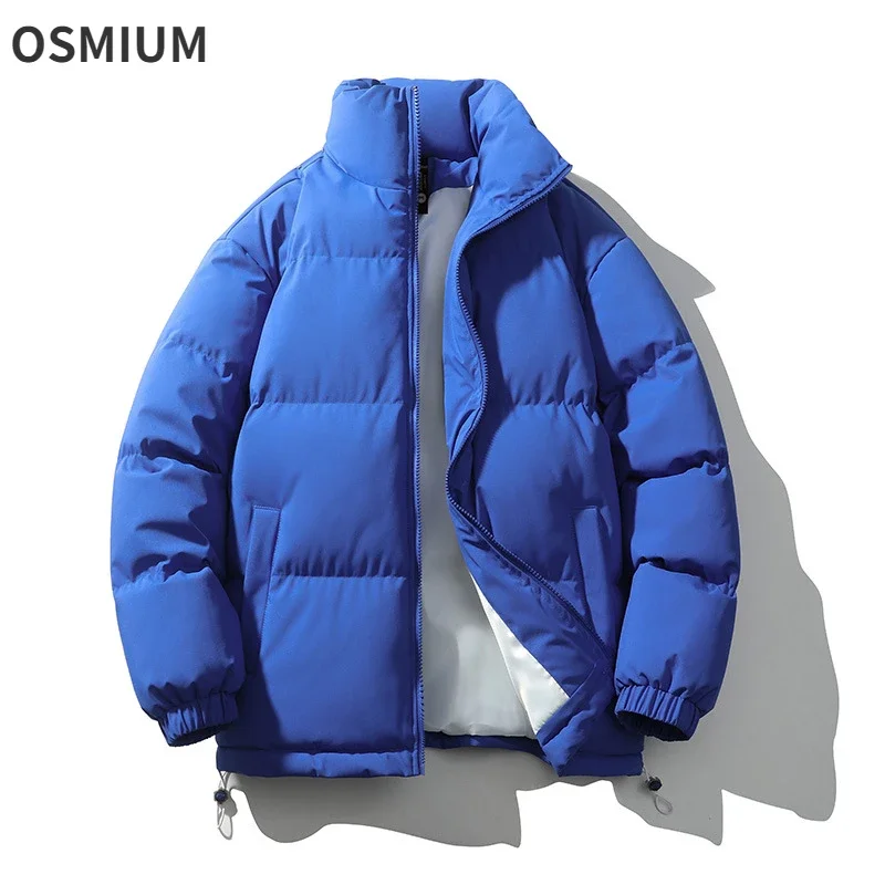 Men Blue Cotton-padded Jacket Mens Winter Thick Stand-up Collar Down Quilted Coat Oversize Couple Puffy Parkas Plus Size S-3XL