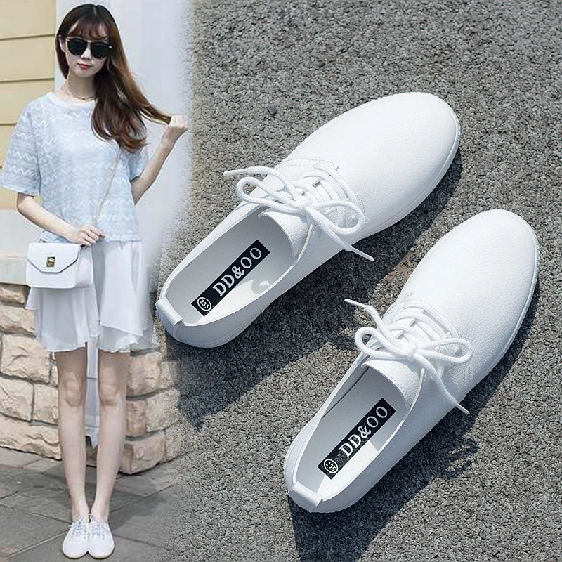 Summer Autumn Korean Version Soft-soled Leather Breathable Flat-bottomed Shallow-mouthed Small White Shoes Casual Shoes