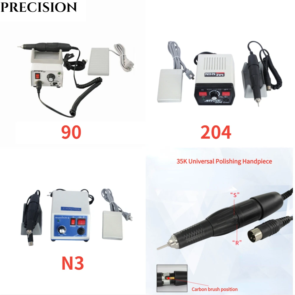 NEW 35000RPM Dental Lab Micromotor STRONG 204/90/N3 +STRONG 102L 35K Polishing High Speed Straight/ Bending Handpiece