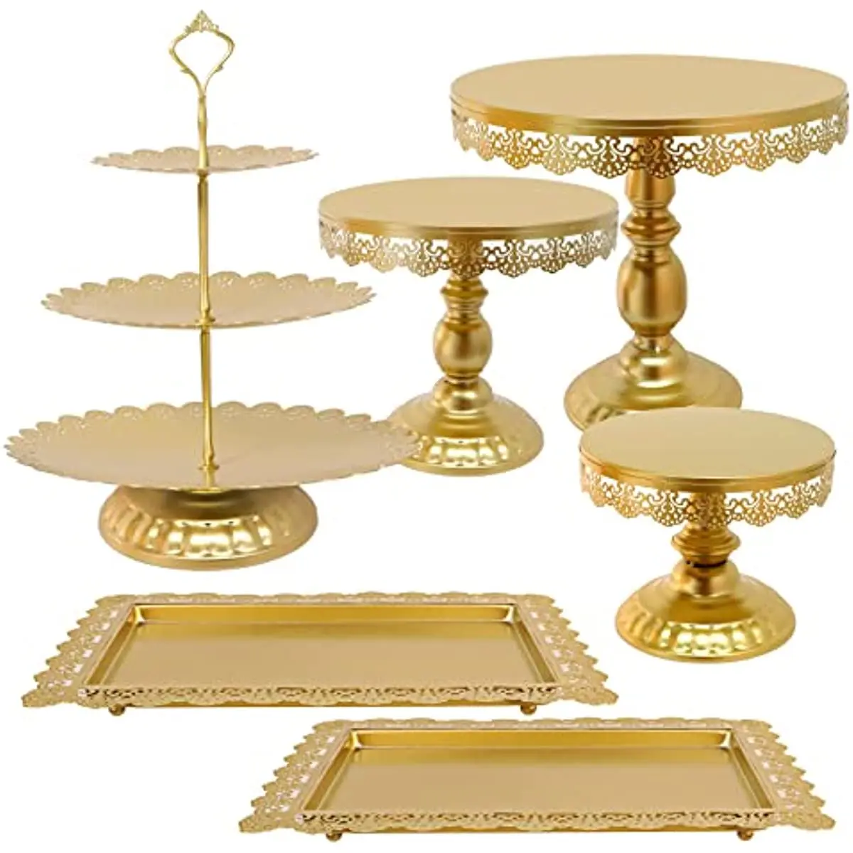 Cake rack 6-piece matte gold metal cupcake rack dessert display plate is suitable for birthday wedding party candy table