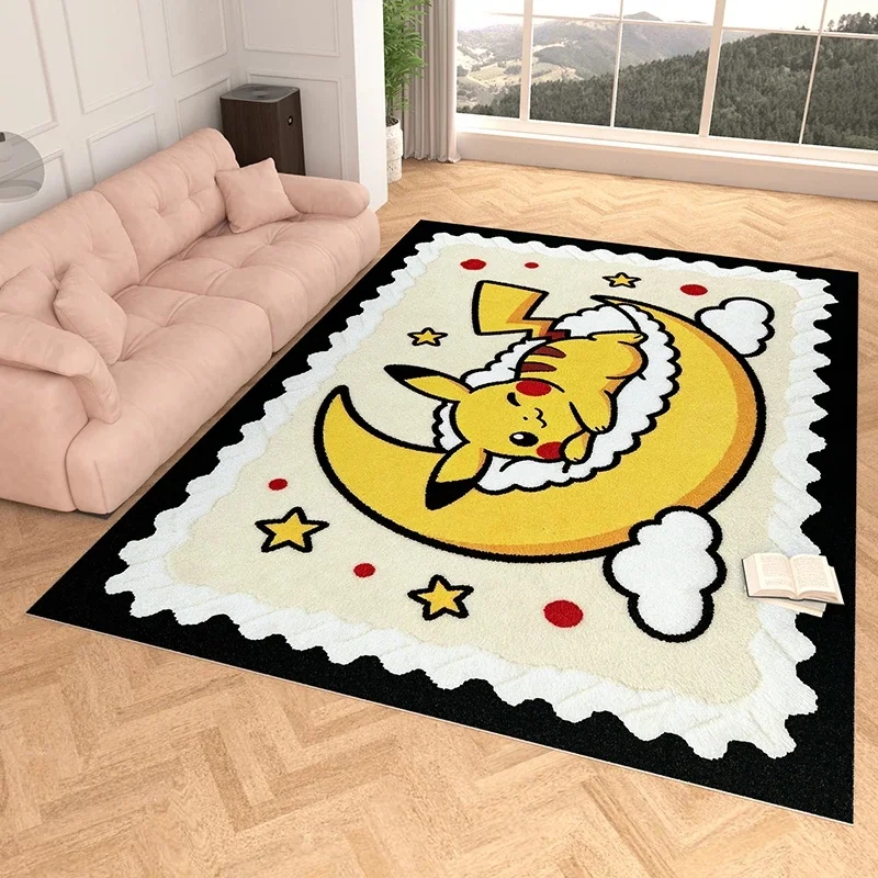 Home Living Room Rug, Faux Cashmere, Pikachu 3D Print, Soft Water Absorbent, Moon Cloud Star Decor Carpet