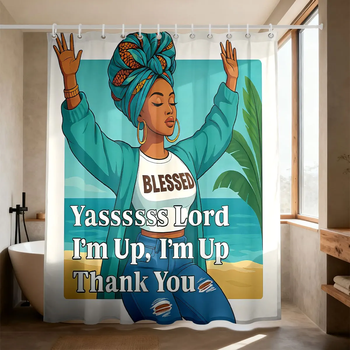 Blessed Yasss Lord Shower Curtain Divine Gospel Bathroom Liner Tropical Aesthetic Decor 90x180cm Inspirational Shower curtain Gi