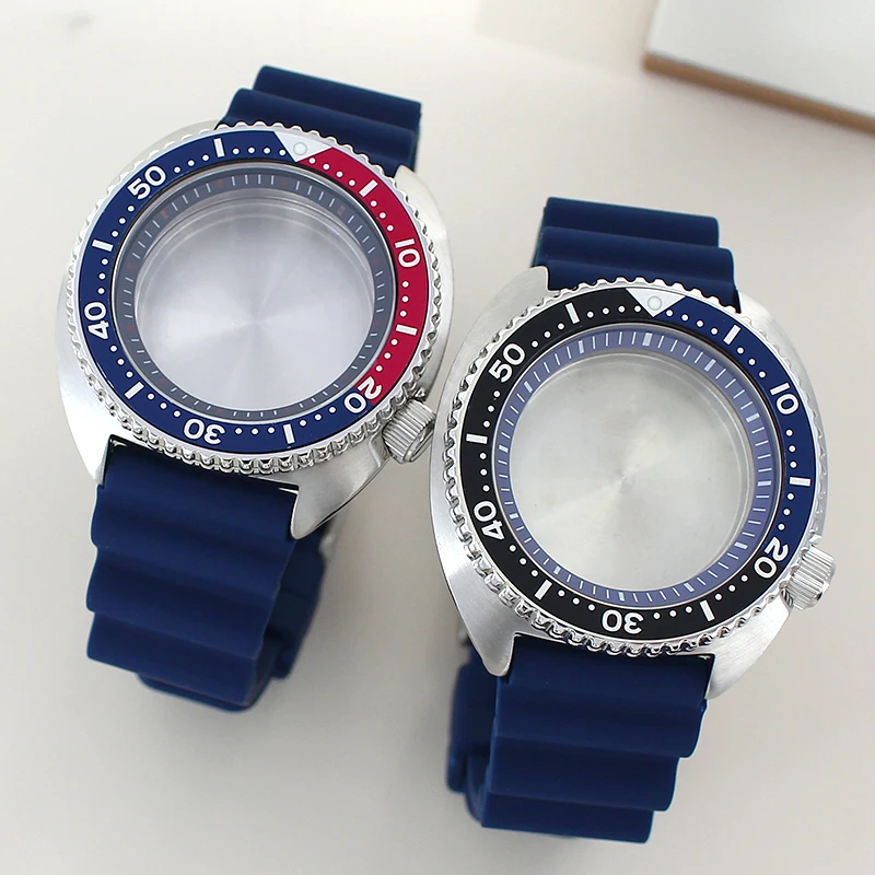 

45mm Turtle Diving Watch Case Sapphire Crystal Glass For SKX Seiko NH35 NH34 NH36 NH38 4R36 Movement 28.5mm Dial Rubber Bracelet