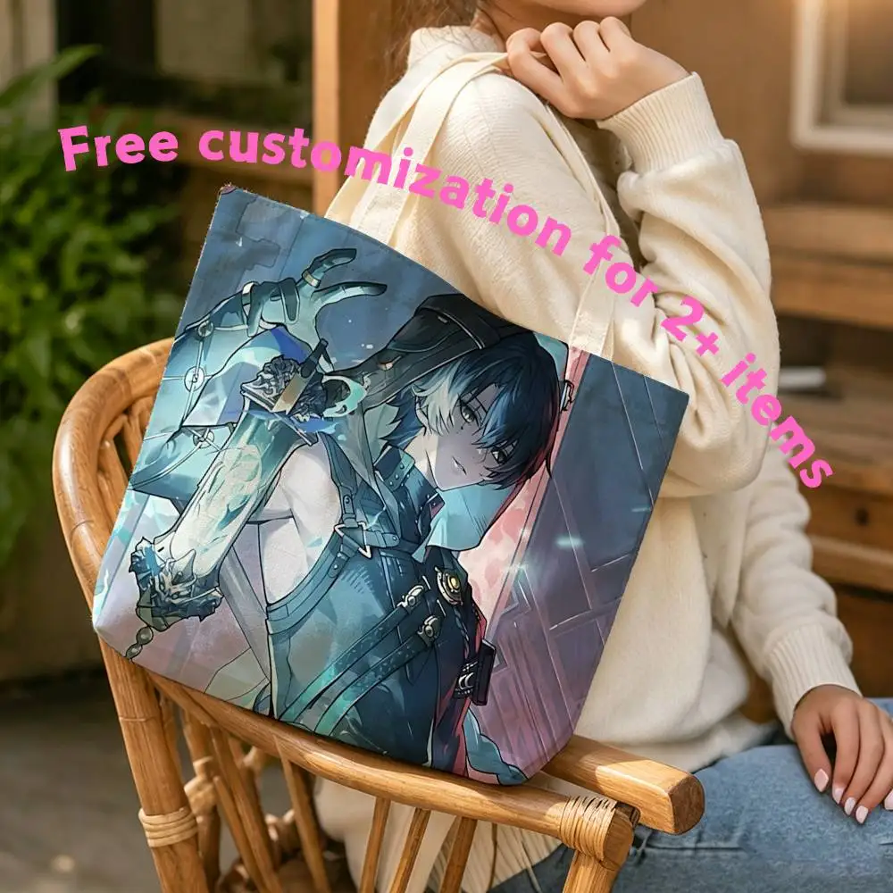 J-Jingran Game Wuwa Waterproof Lined Canvas bags suitable for going to class, shopping, gifts, and commuting