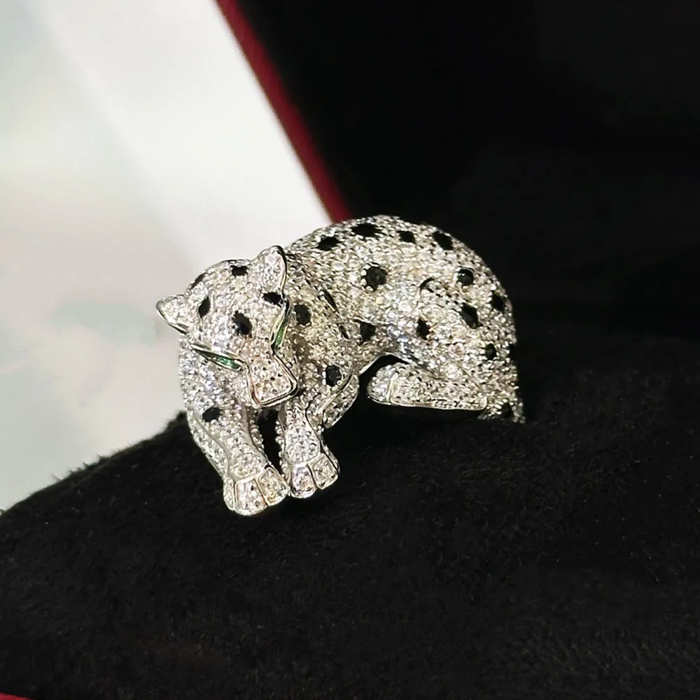 Trendy Real 925 Sterling Silver Rings For Women Gift Leopard Print Zebra Speckle Design 5a Zircon Ring Luxury Fine Jewelry