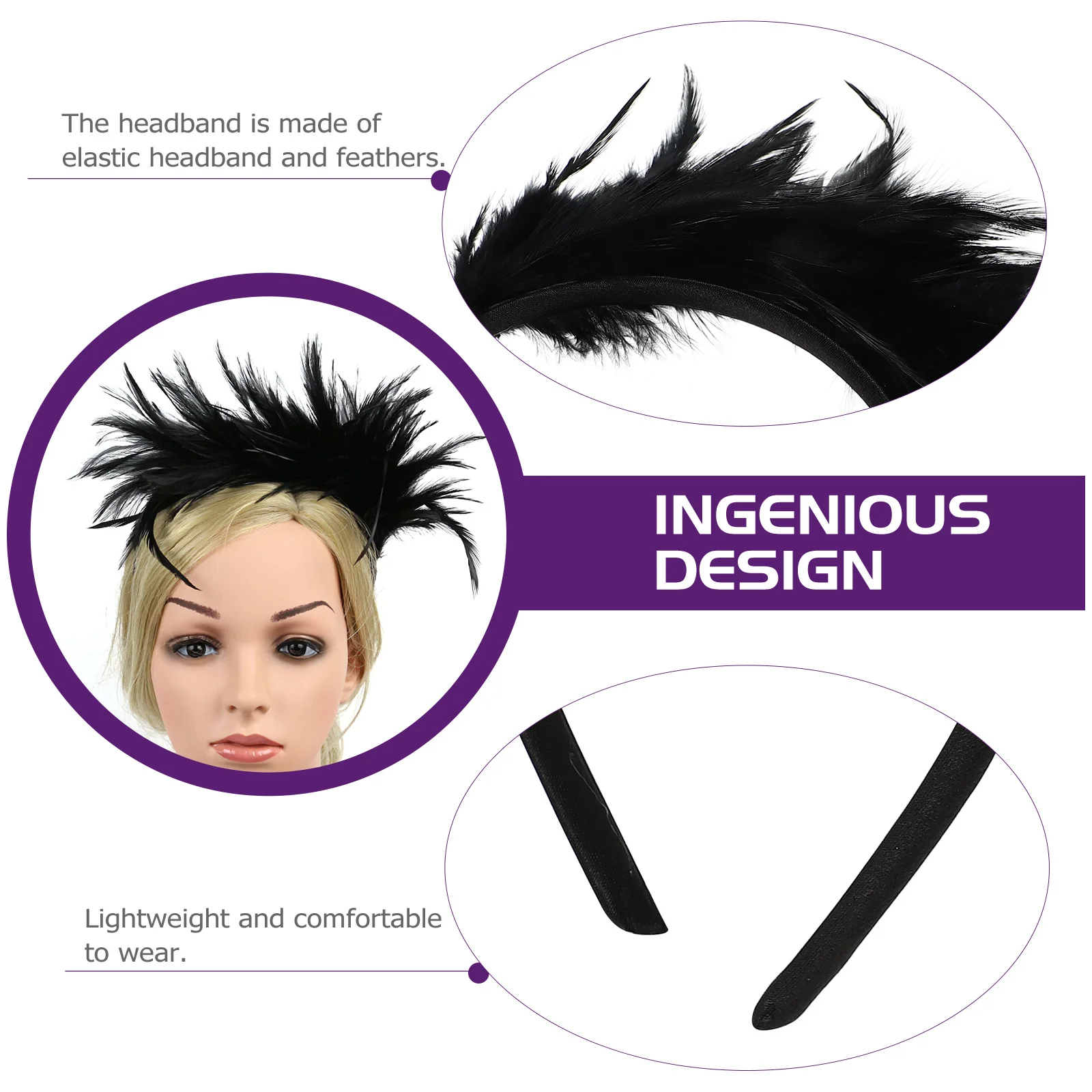 عصابة رأس سوداء مرنة للنساء، أغطية رأس لحفلات الزفاف، خفيفة الوزن ومريحة #6