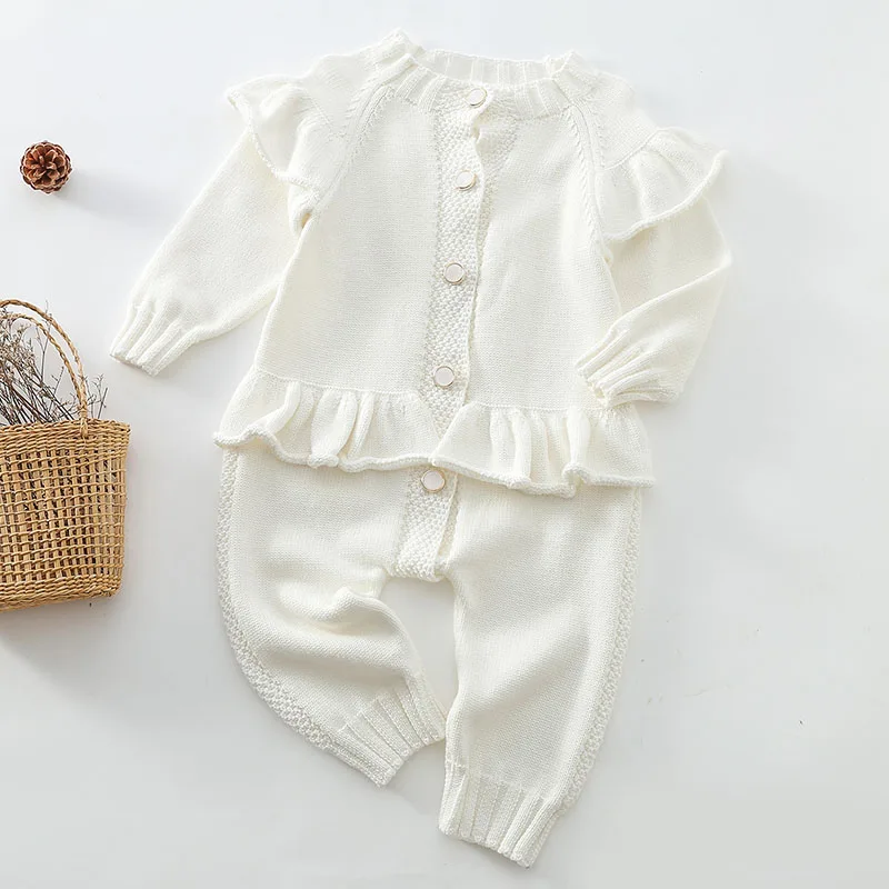 2024 New Autumn Infant Baby Girls Knitting Jumpsuit Long Sleeve Solid Color Korean Style Children Clothes Toddler Baby Bodysuits