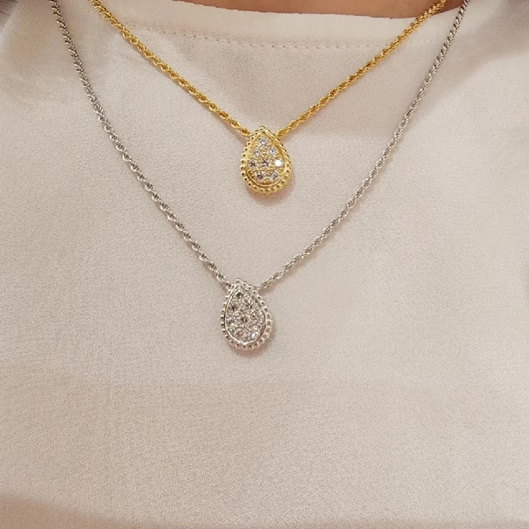 Classic and elegant teardrop diamond women's necklace earrings, available in three sizes: large, medium, and small