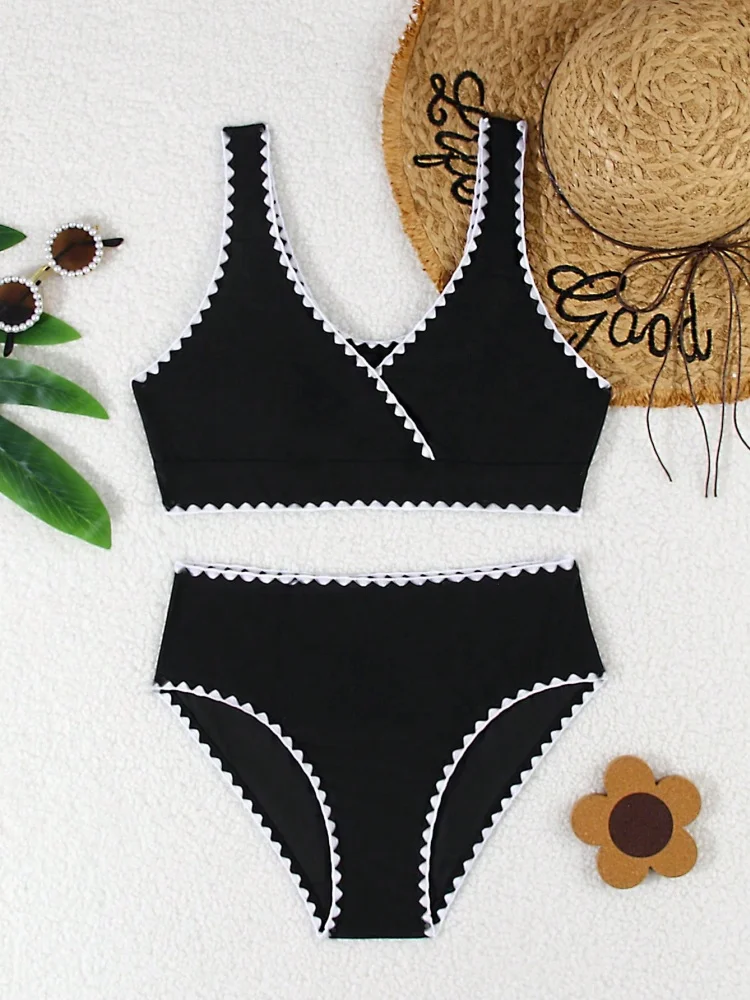 

Girls Kids Bikini Swimsuit 2025 New Black Sling Bikinis Set Children Swimwear Summer Two Piece Beachwear Bathing Suit Swimming