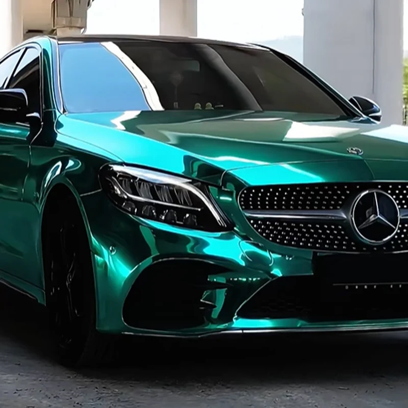 Glänzende Türkis-Spiegelchrom-Vinylfolie Selbstklebende Dekorfolie mit Luftkanälen für Motorrad- und Auto-Wrapping
