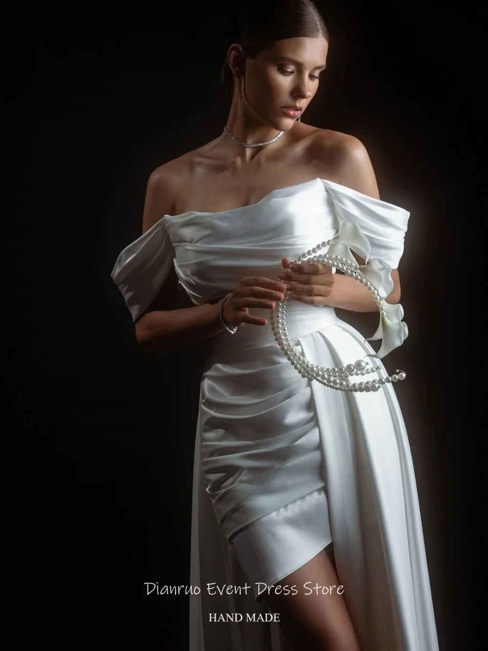 Dianruo Delicate Long See Through Wedding Dress Off Shoulder Bridal Vestido De Noiva Asymmetrical Evening Dresses Customized