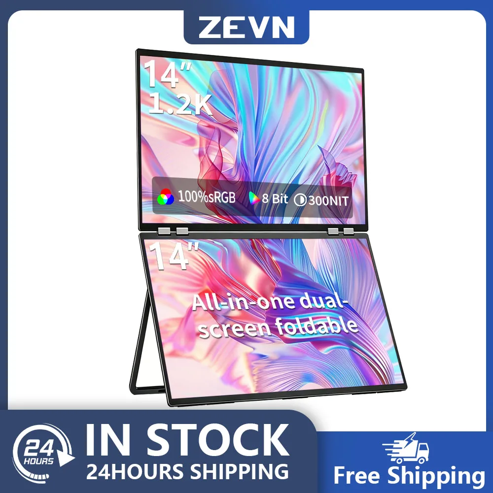 ZEVN 14 Inch 1.2K Dual-screen Portable Monitor IPS HDR 100%SRGB Compatible with Tiptop PS4/5 Swicth Xbox