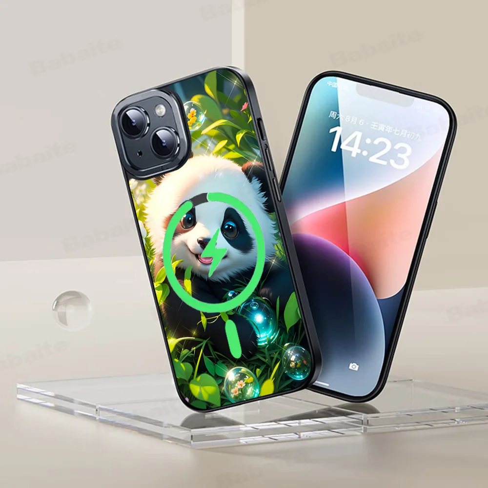 

Cute 3D Panda Phone Case Magnetic Case For IPhone 16 14 13 12 11 15 Pro Max Plus For Magsafe Wireless Charge Cover