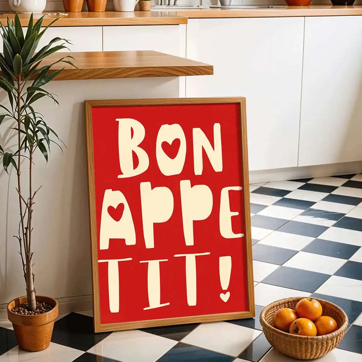 2D Flat, 1pc 2D FLAT Bon Appetit Heart Art Poster Unframed Canvas Print for Kitchen Decor Dining Room Decor Restaurant Decor